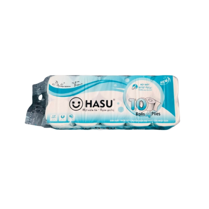 Giấy vệ sinh Hasu không lõi – Gói 10 cuộn - Giấy dai, mềm, an toàn
