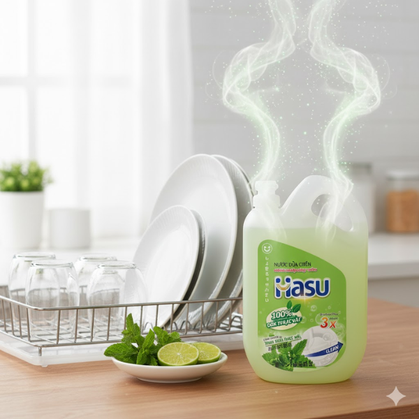 Nước rửa chén HASU hương Bạc Hà 2.1kg – Đậm đặc – Sạch dầu mỡ – Dịu nhẹ cho da tay – Hương bạc hà mát lạnh